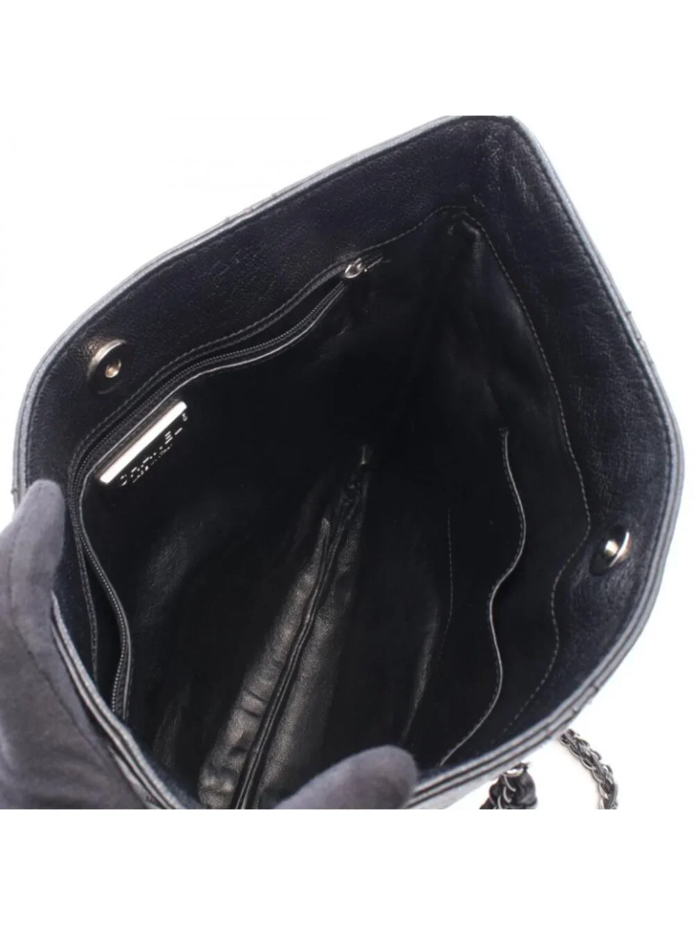 Chanel Tote Bag CC Logo Black Leather Chain